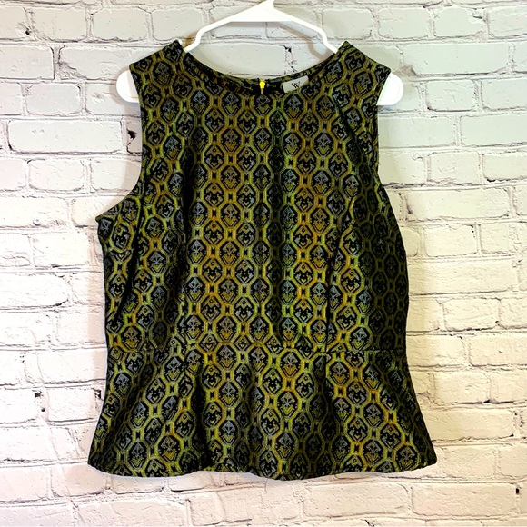 Metallic Baroque Peplum Sleeveless Top - Picture 1 of 6